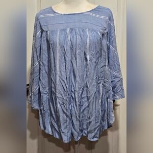 Lane Bryant Denim Blue & White Batwing Sleeve Blouse Top Size 14/16